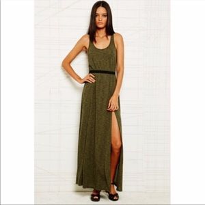Green double slit maxi dress by Silence + Noise